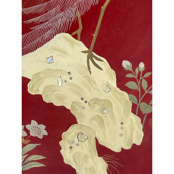 Japenese Maruni Co Lacquerware Metal Inlaid MOP Peacock Wall Charger Circa 1940s - Picture 7 of 13